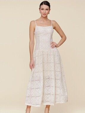 Avec Les Filles Sleeveless Lace Drop Waist Midi Dress Size 8 NWT $160 Romantic